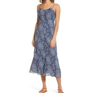 Blue Floral Spaghetti-Strap Midi Dress
